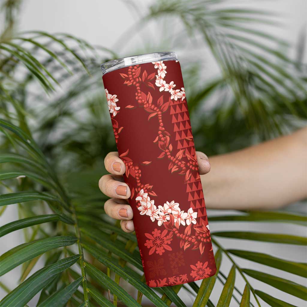 Mokihana Maile and Ilima Leis Skinny Tumbler Ulaʻula Hawaiian Tapa Quilt Pattern - Polynesian Pride