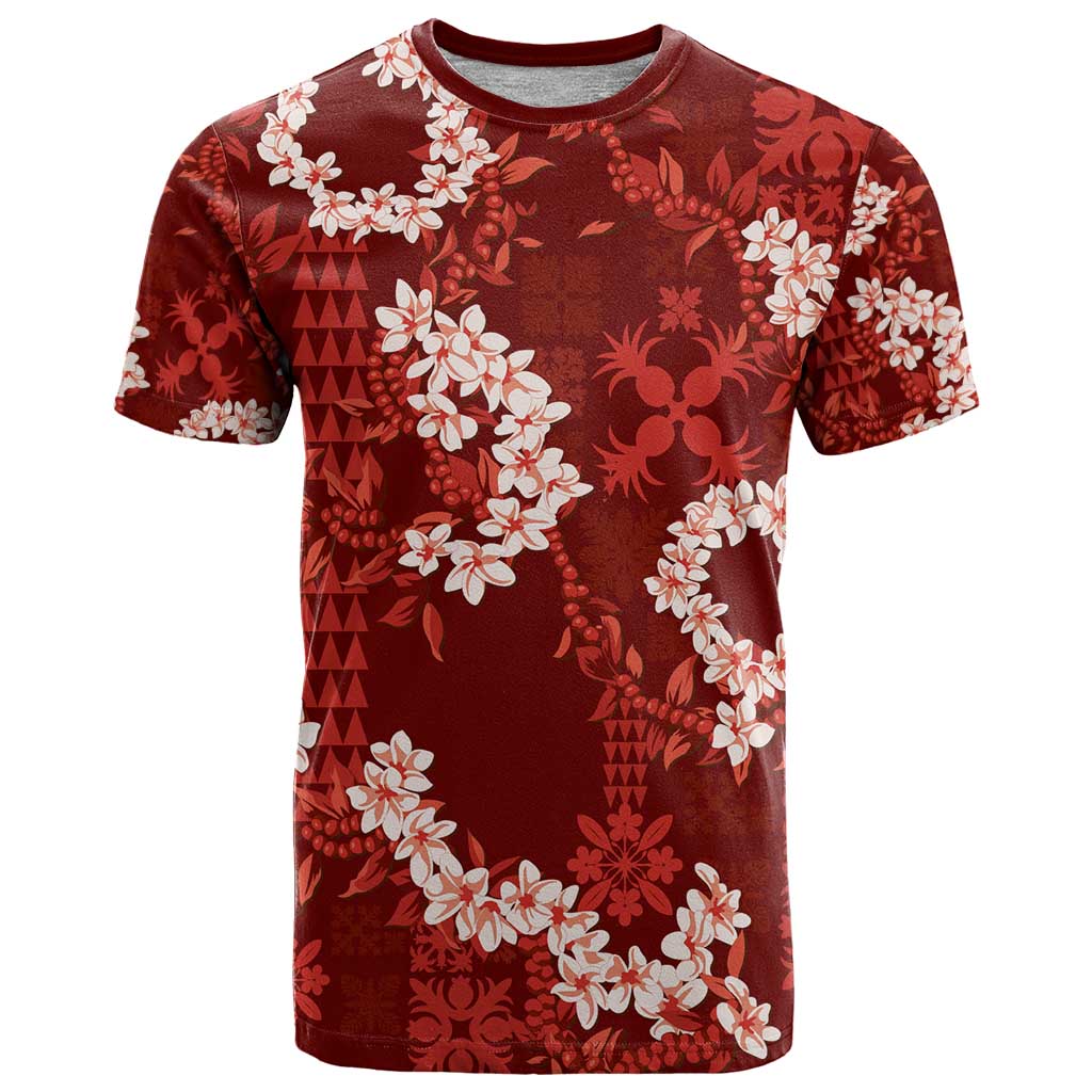 Mokihana Maile and Ilima Leis T Shirt Ulaʻula Hawaiian Tapa Quilt Pattern - Polynesian Pride