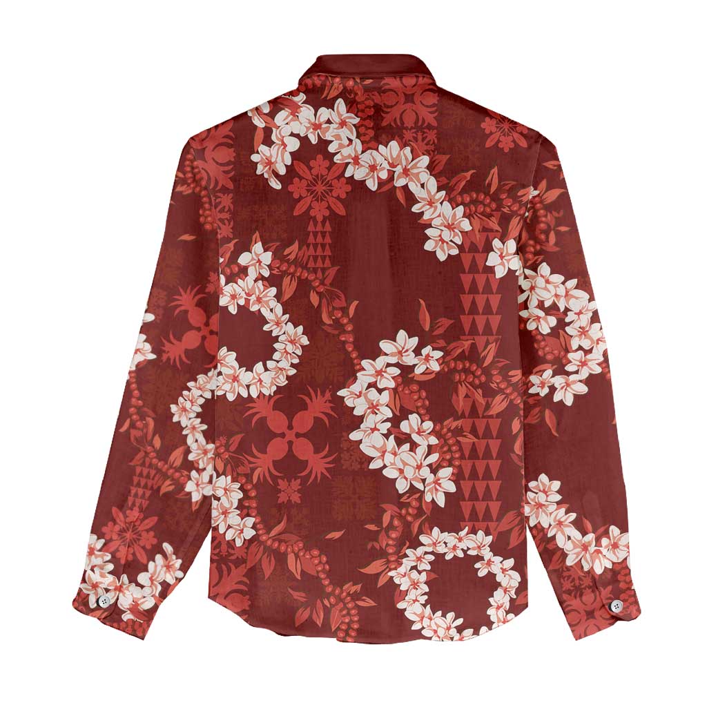Mokihana Maile and Ilima Leis Women Casual Shirt Ulaʻula Hawaiian Tapa Quilt Pattern - Polynesian Pride