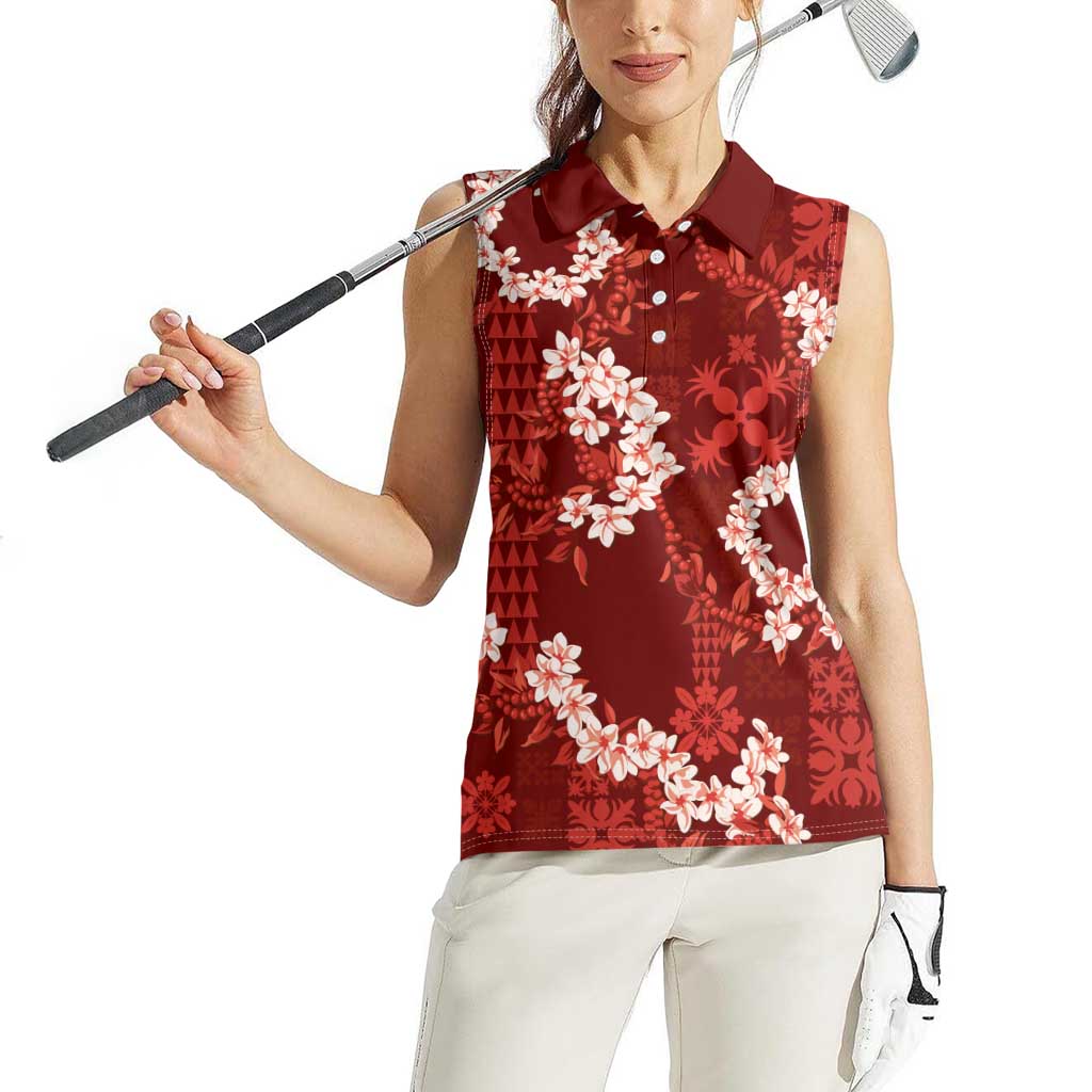 Mokihana Maile and Ilima Leis Women Sleeveless Polo Shirt Ulaʻula Hawaiian Tapa Quilt Pattern - Polynesian Pride