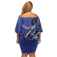 Personalized FSM 1986 Independence Day Family Matching Off Shoulder Short Dress and Hawaiian Shirt Polynesian Shark Tattoo Style
