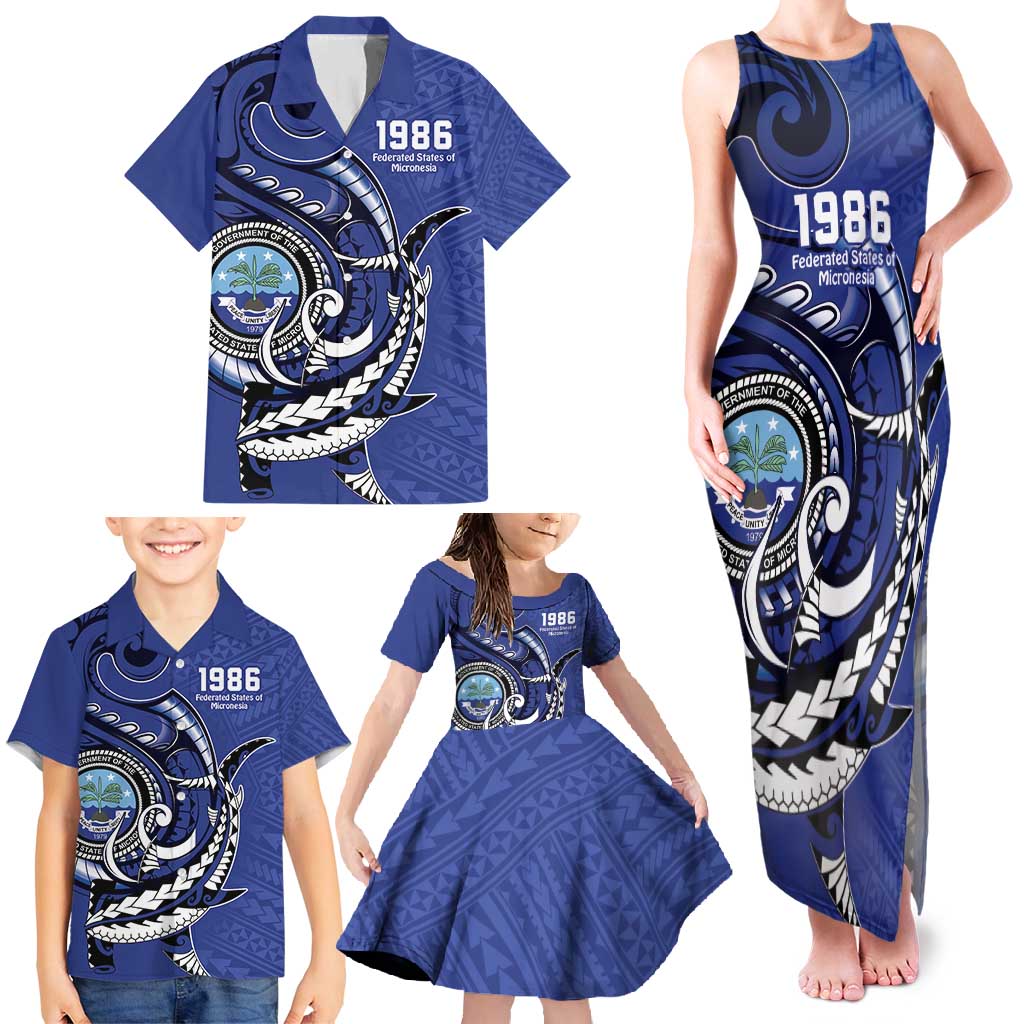 Personalized FSM 1986 Independence Day Family Matching Tank Maxi Dress and Hawaiian Shirt Polynesian Shark Tattoo Style LT9 - Polynesian Pride