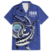 Personalized FSM 1986 Independence Day Family Matching Tank Maxi Dress and Hawaiian Shirt Polynesian Shark Tattoo Style LT9 Dad's Shirt - Short Sleeve Blue - Polynesian Pride