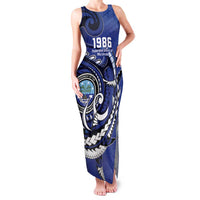 Personalized FSM 1986 Independence Day Family Matching Tank Maxi Dress and Hawaiian Shirt Polynesian Shark Tattoo Style LT9 Mom's Dress Blue - Polynesian Pride