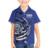 Personalized FSM 1986 Independence Day Family Matching Tank Maxi Dress and Hawaiian Shirt Polynesian Shark Tattoo Style LT9 Son's Shirt Blue - Polynesian Pride