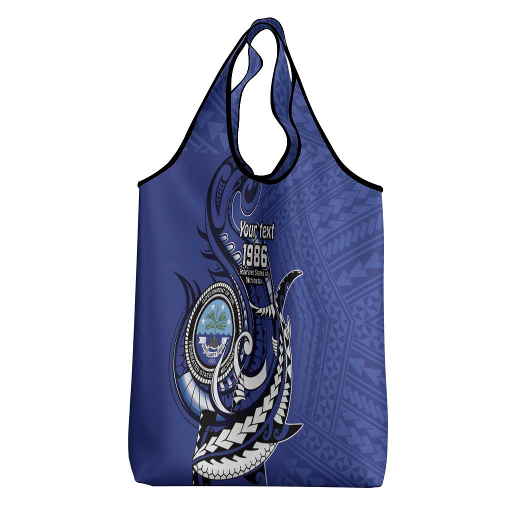 Personalized FSM 1986 Independence Day Grocery Bag Polynesian Shark Tattoo Style