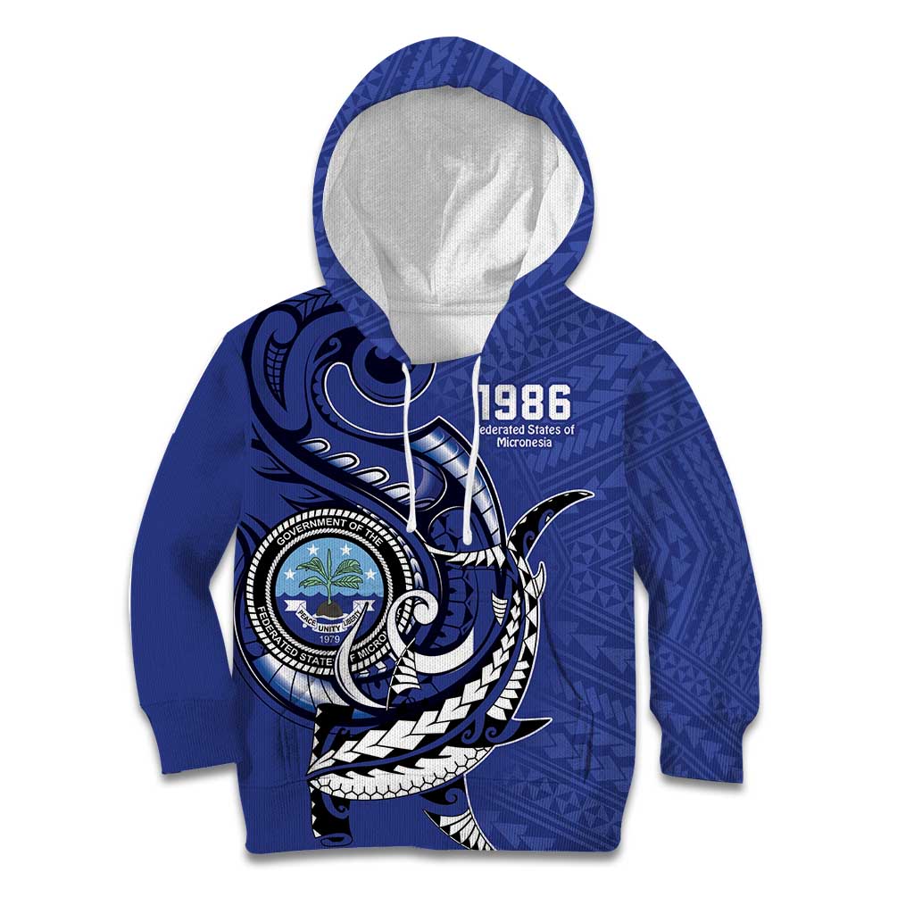 Personalized FSM 1986 Independence Day Kid Hoodie Polynesian Shark Tattoo Style LT9 Hoodie Blue - Polynesian Pride