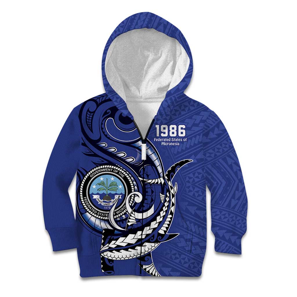 Personalized FSM 1986 Independence Day Kid Hoodie Polynesian Shark Tattoo Style LT9 Zip Hoodie Blue - Polynesian Pride