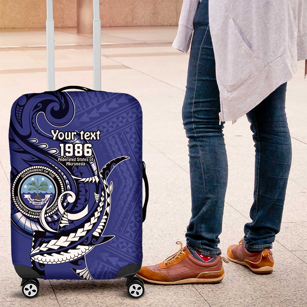 Personalized FSM 1986 Independence Day Luggage Cover Polynesian Shark Tattoo Style LT9 Blue - Polynesian Pride