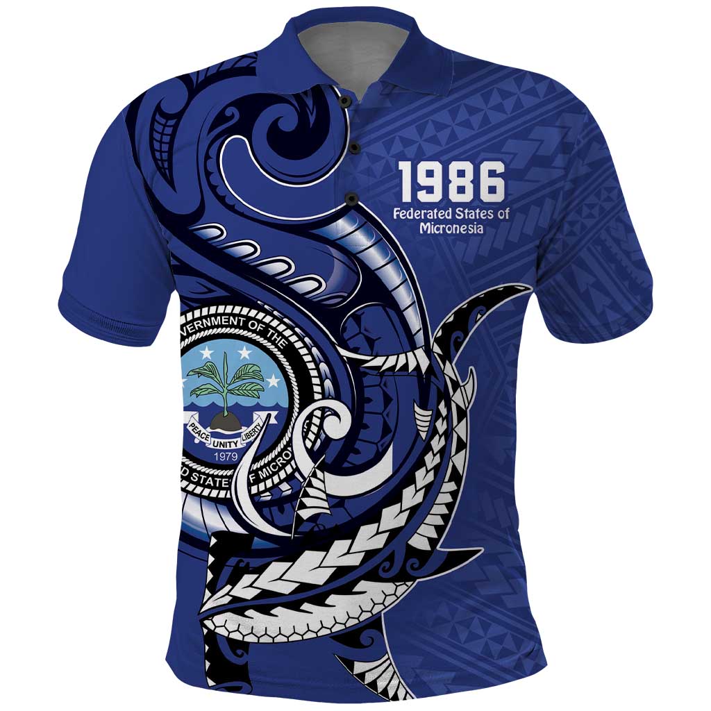 Personalized FSM 1986 Independence Day Polo Shirt Polynesian Shark Tattoo Style LT9 Blue - Polynesian Pride