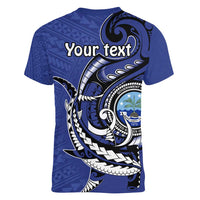 Personalized FSM 1986 Independence Day Women V-Neck T-Shirt Polynesian Shark Tattoo Style LT9 - Polynesian Pride