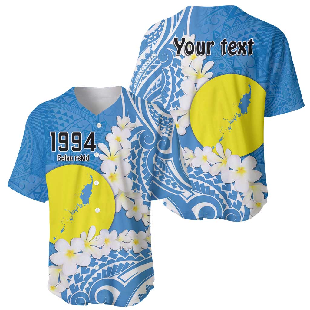 Personalized Palau 1994 Belau Rekid Baseball Jersey Polynesian Plumeria Style