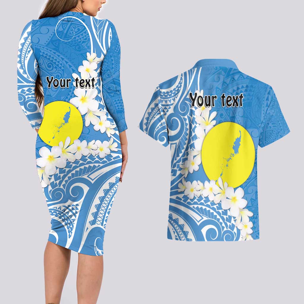 Personalized Palau 1994 Belau Rekid Couples Matching Long Sleeve Bodycon Dress and Hawaiian Shirt Polynesian Plumeria Style