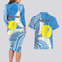 Personalized Palau 1994 Belau Rekid Couples Matching Long Sleeve Bodycon Dress and Hawaiian Shirt Polynesian Plumeria Style