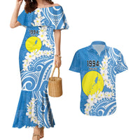 Personalized Palau 1994 Belau Rekid Couples Matching Mermaid Dress and Hawaiian Shirt Polynesian Plumeria Style