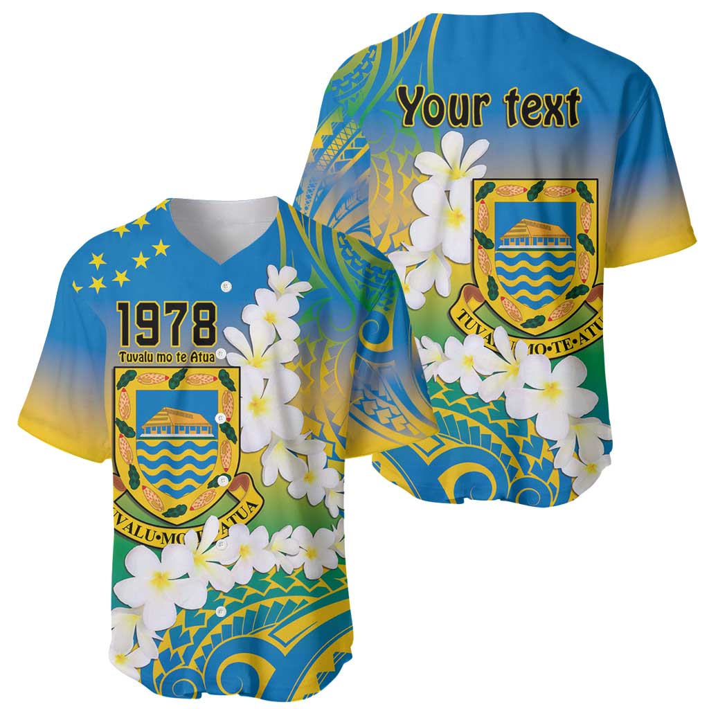 Personalised Tuvalu 1978 Independence Day Baseball Jersey Polynesian Plumeria Style