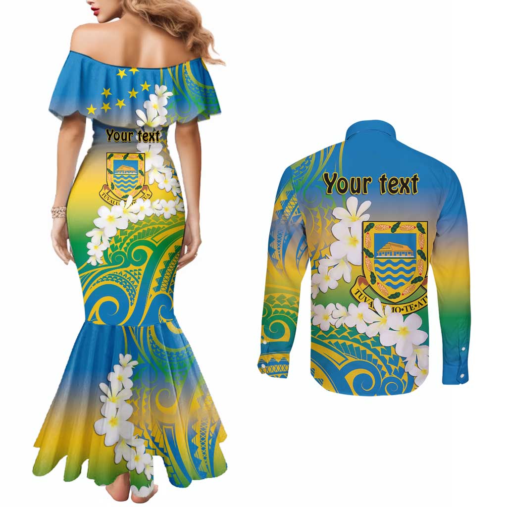 Personalised Tuvalu 1978 Independence Day Couples Matching Mermaid Dress and Long Sleeve Button Shirt Polynesian Plumeria Style