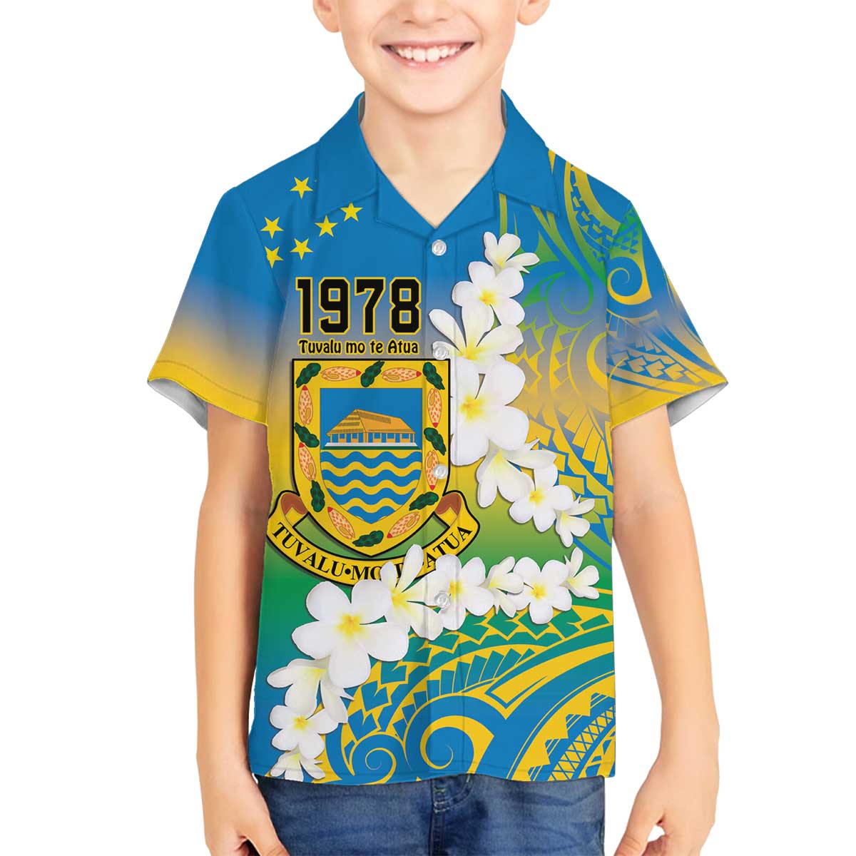 Personalised Tuvalu 1978 Independence Day Family Matching Puletasi and Hawaiian Shirt Polynesian Plumeria Style