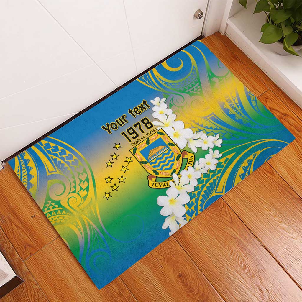 Personalised Tuvalu 1978 Independence Day Rubber Doormat Polynesian Plumeria Style