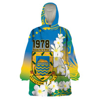 Personalised Tuvalu 1978 Independence Day Wearable Blanket Hoodie Polynesian Plumeria Style