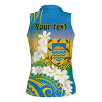 Personalised Tuvalu 1978 Independence Day Women Sleeveless Polo Shirt Polynesian Plumeria Style