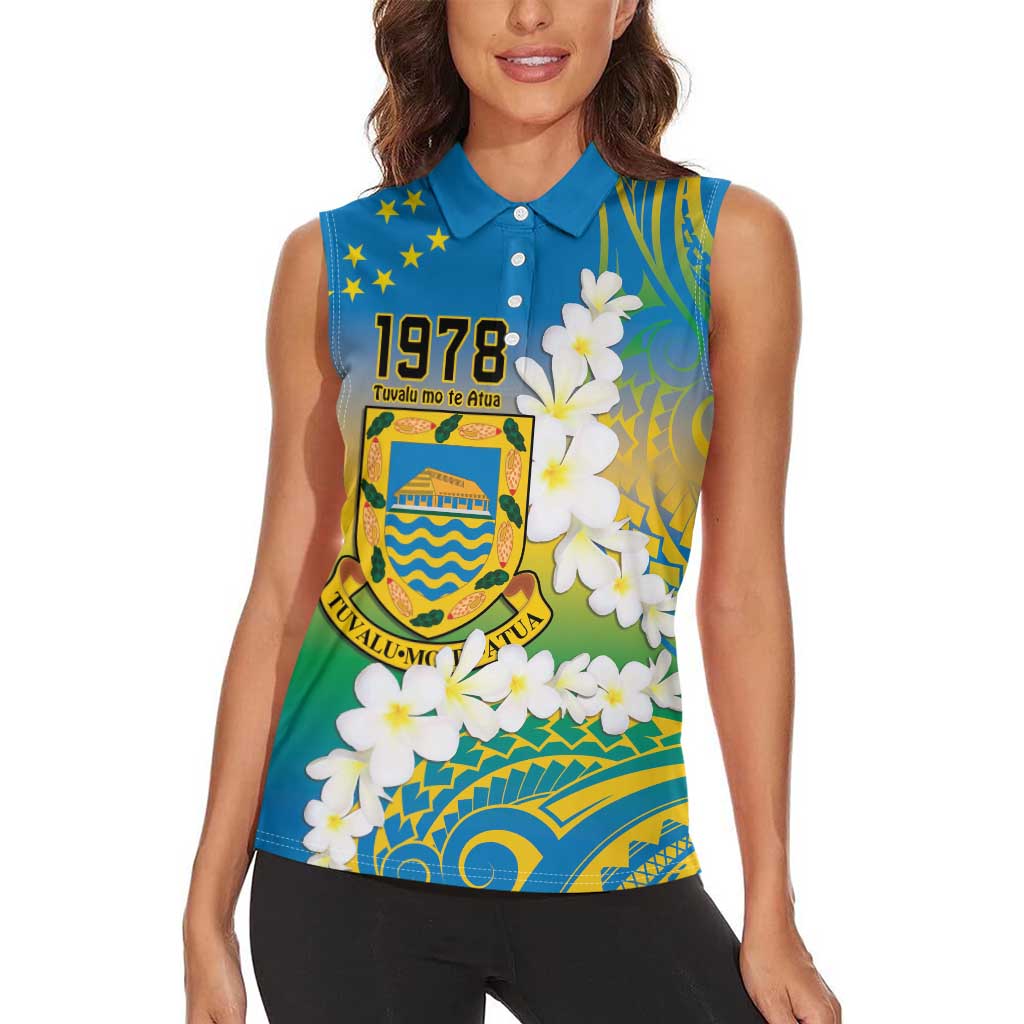 Personalised Tuvalu 1978 Independence Day Women Sleeveless Polo Shirt Polynesian Plumeria Style