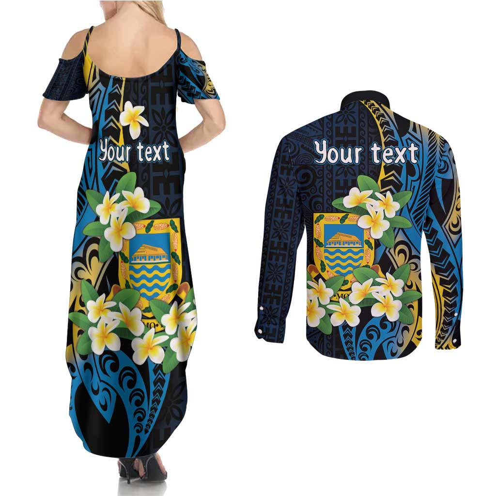 Personalised Tuvalu Beautiful Plumeria Flower Couples Matching Summer Maxi Dress and Long Sleeve Button Shirt