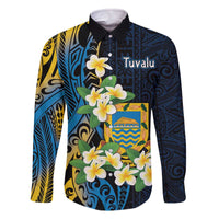 Personalised Tuvalu Beautiful Plumeria Flower Family Matching Off The Shoulder Long Sleeve Dress and Hawaiian Shirt