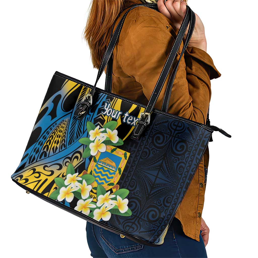Personalised Tuvalu Beautiful Plumeria Flower Leather Tote Bag