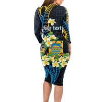 Personalised Tuvalu Beautiful Plumeria Flower Long Sleeve Bodycon Dress LT9 - Polynesian Pride