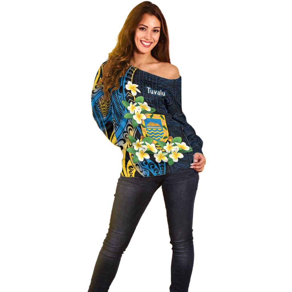 Personalised Tuvalu Beautiful Plumeria Flower Off Shoulder Sweater