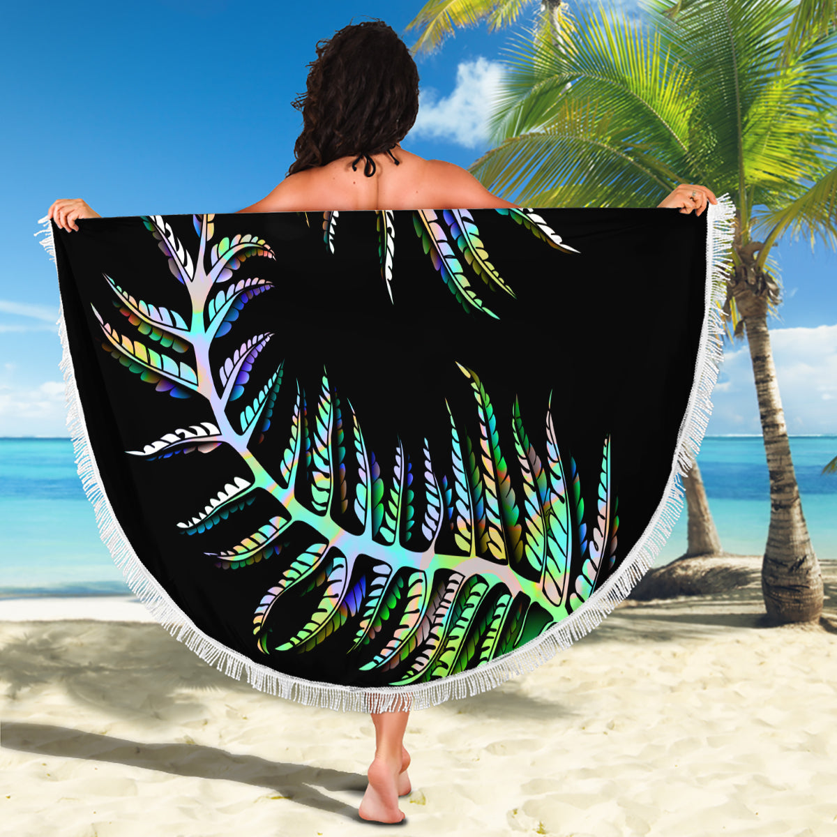 New Zealand Beach Blanket Aotearoa Silver Fern Mixed Papua Shell Green Vibe LT9 - Wonder Print Shop