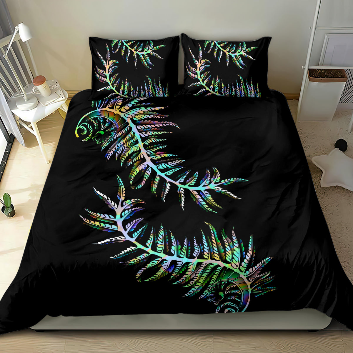 New Zealand Bedding Set Aotearoa Silver Fern Mixed Papua Shell Green Vibe LT9 - Polynesian Pride
