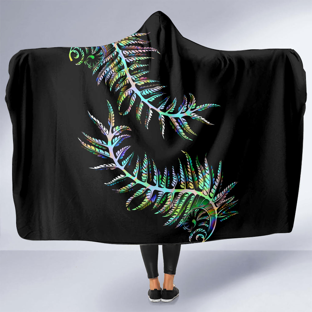 New Zealand Hooded Blanket Aotearoa Silver Fern Mixed Papua Shell Green Vibe LT9 - Polynesian Pride