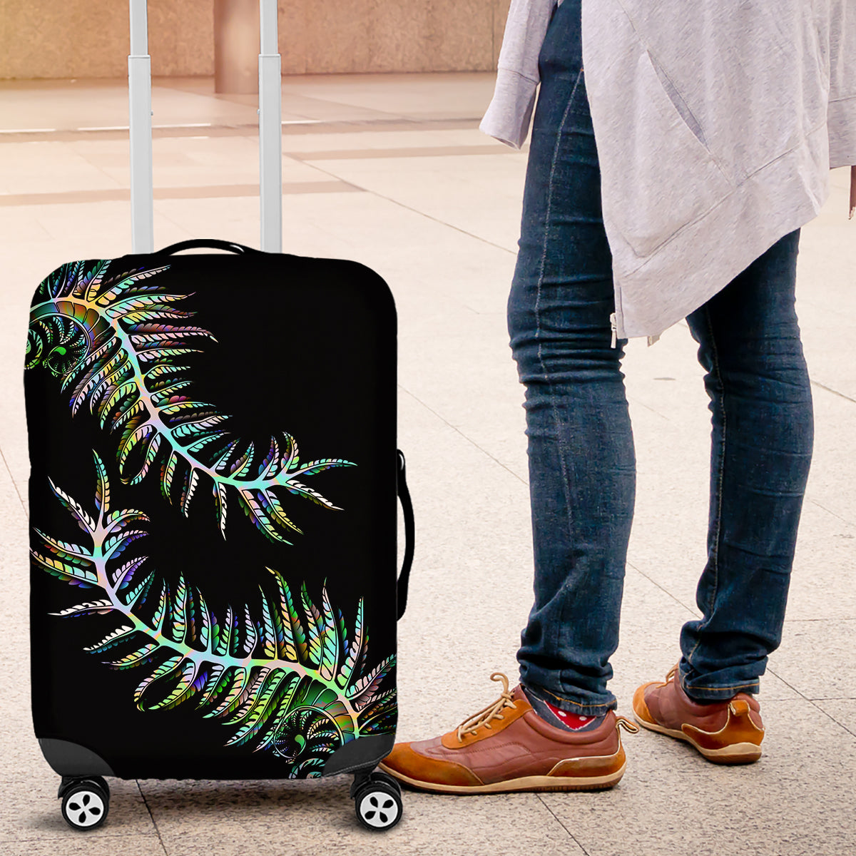 New Zealand Luggage Cover Aotearoa Silver Fern Mixed Papua Shell Green Vibe LT9 Green - Polynesian Pride