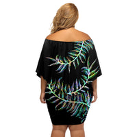 New Zealand Off Shoulder Short Dress Aotearoa Silver Fern Mixed Papua Shell Green Vibe LT9 - Polynesian Pride