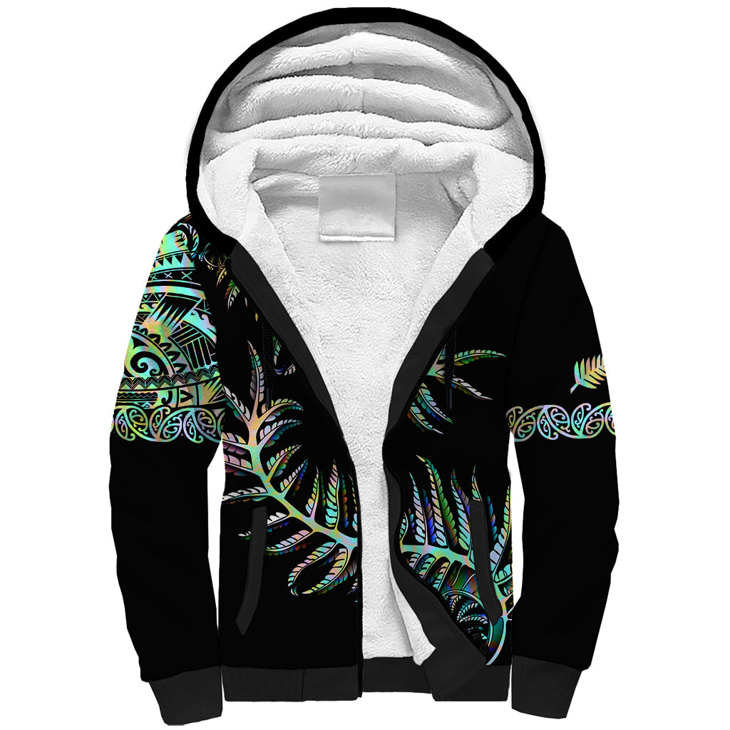 New Zealand Sherpa Hoodie Aotearoa Silver Fern Mixed Papua Shell Green Vibe LT9 Unisex Green - Polynesian Pride