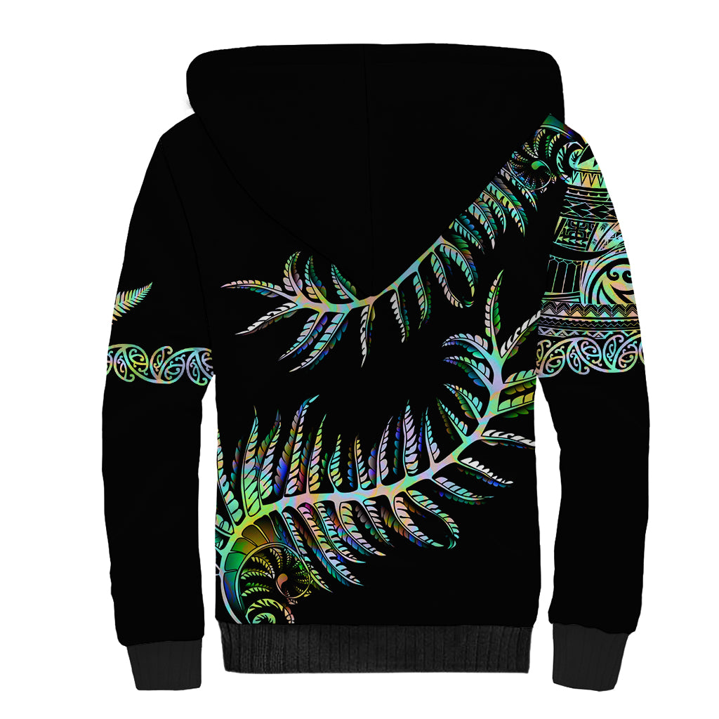 New Zealand Sherpa Hoodie Aotearoa Silver Fern Mixed Papua Shell Green Vibe LT9 - Polynesian Pride