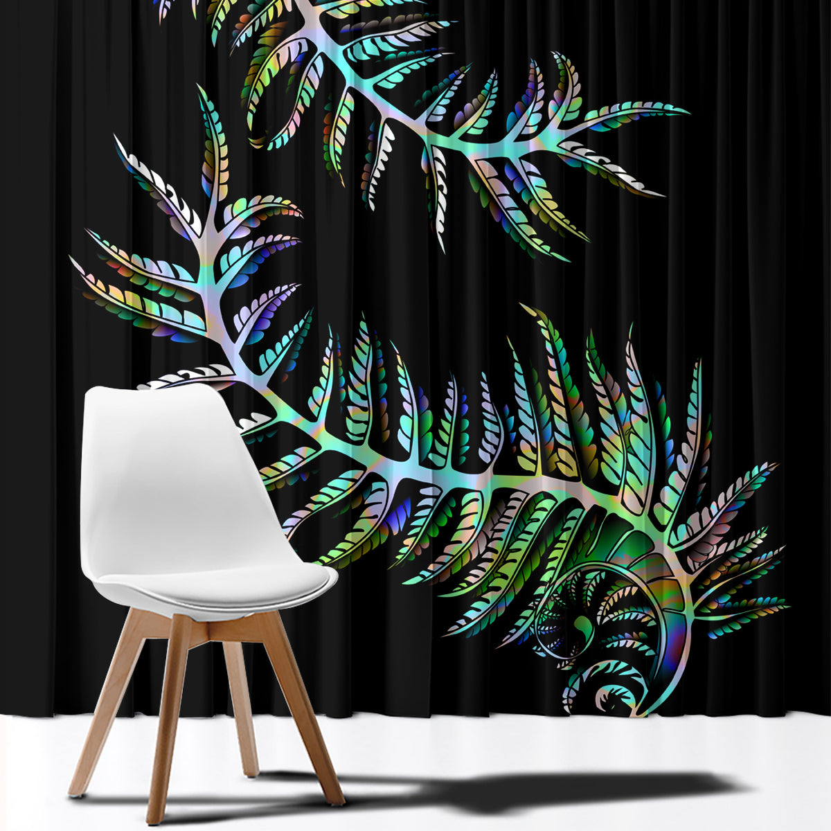 New Zealand Window Curtain Aotearoa Silver Fern Mixed Papua Shell Green Vibe LT9 - Polynesian Pride