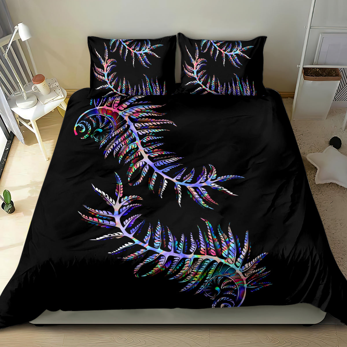New Zealand Bedding Set Aotearoa Silver Fern Mixed Papua Shell Purple Vibe LT9 - Polynesian Pride