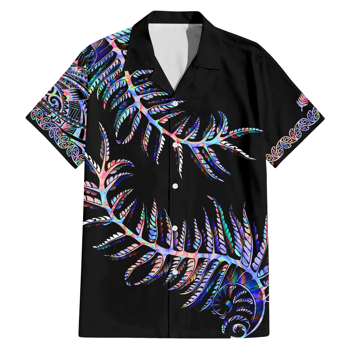 New Zealand Family Matching Mermaid Dress and Hawaiian Shirt Aotearoa Silver Fern Mixed Papua Shell Purple Vibe LT9 Dad's Shirt - Short Sleeve Purple - Polynesian Pride