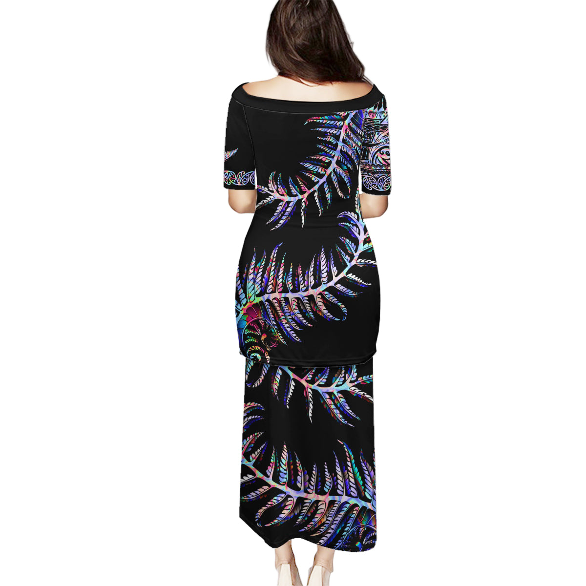 New Zealand Family Matching Puletasi Dress and Hawaiian Shirt Aotearoa Silver Fern Mixed Papua Shell Purple Vibe LT9 - Polynesian Pride