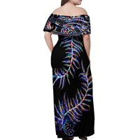 New Zealand Off Shoulder Maxi Dress Aotearoa Silver Fern Mixed Papua Shell Purple Vibe LT9 - Polynesian Pride