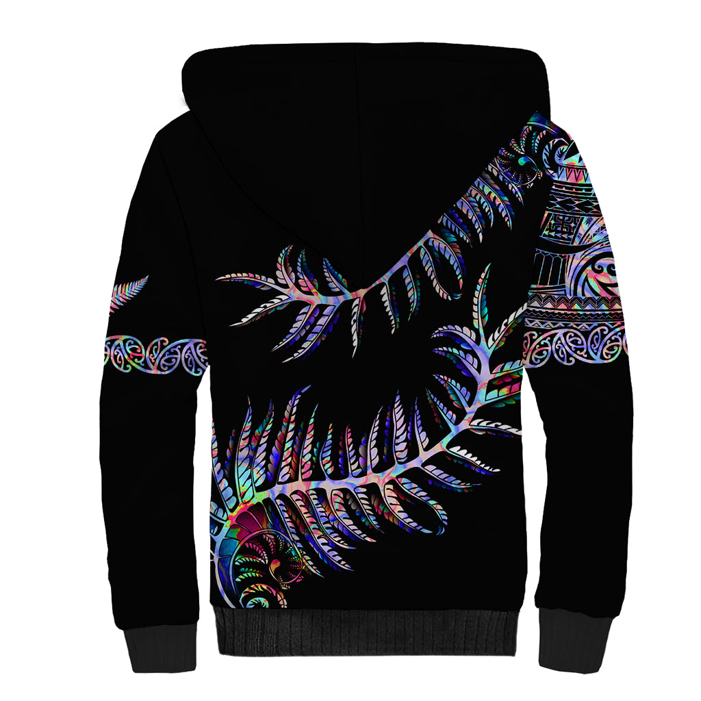 New Zealand Sherpa Hoodie Aotearoa Silver Fern Mixed Papua Shell Purple Vibe LT9 - Polynesian Pride