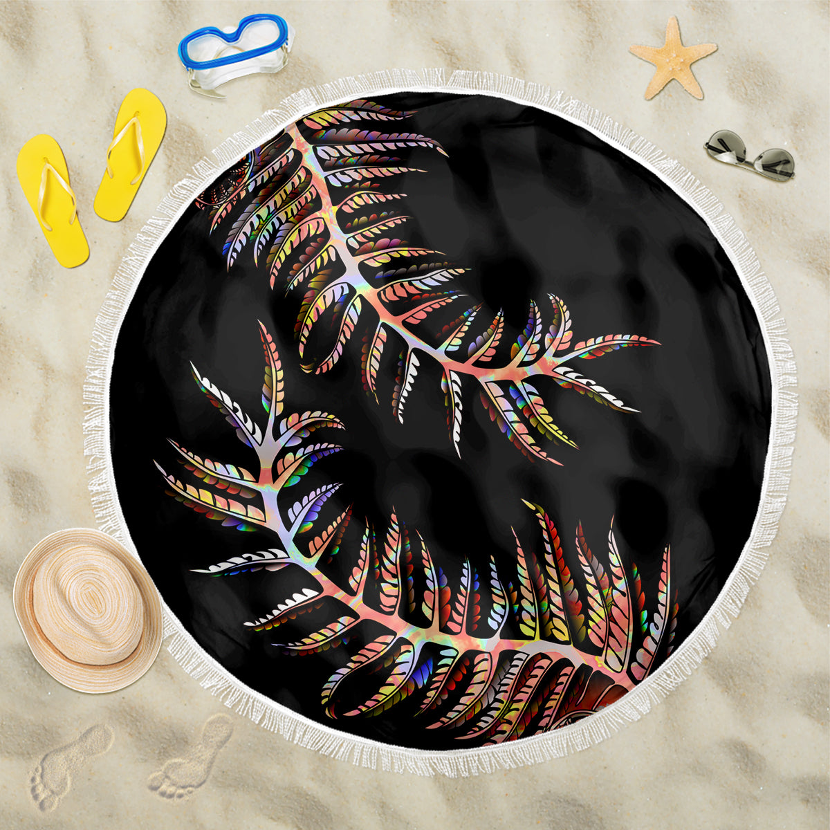 New Zealand Beach Blanket Aotearoa Silver Fern Mixed Papua Shell Red Vibe LT9 One Size 150cm Red - Wonder Print Shop