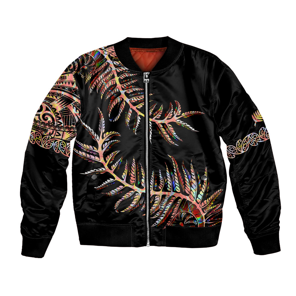 New Zealand Bomber Jacket Aotearoa Silver Fern Mixed Papua Shell Red Vibe LT9 Unisex Red - Polynesian Pride