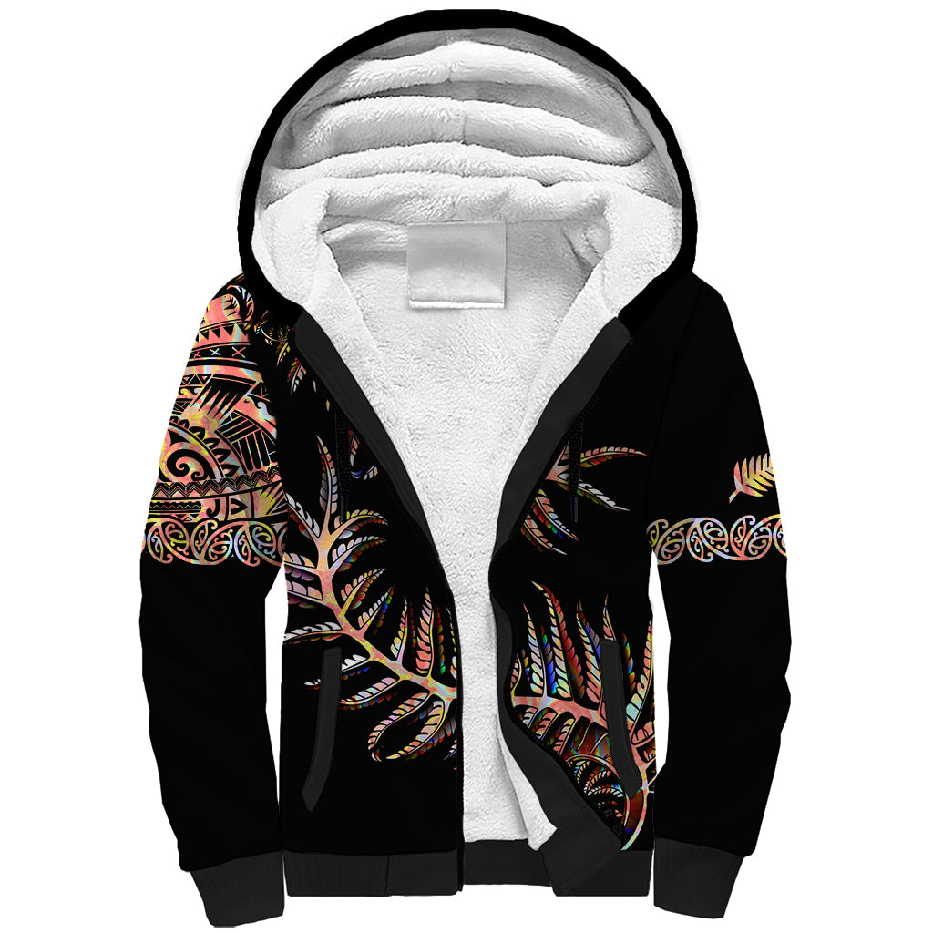 New Zealand Sherpa Hoodie Aotearoa Silver Fern Mixed Papua Shell Red Vibe LT9 Unisex Red - Polynesian Pride