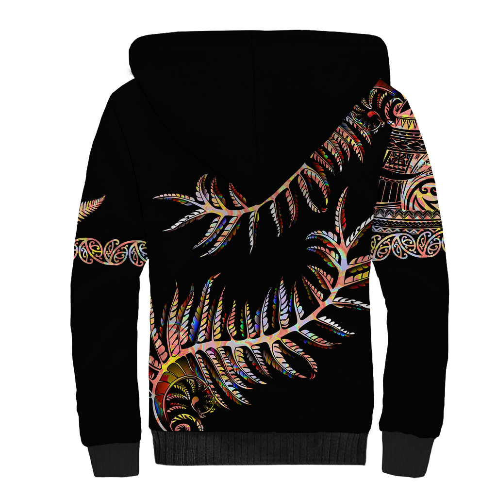 New Zealand Sherpa Hoodie Aotearoa Silver Fern Mixed Papua Shell Red Vibe LT9 - Polynesian Pride