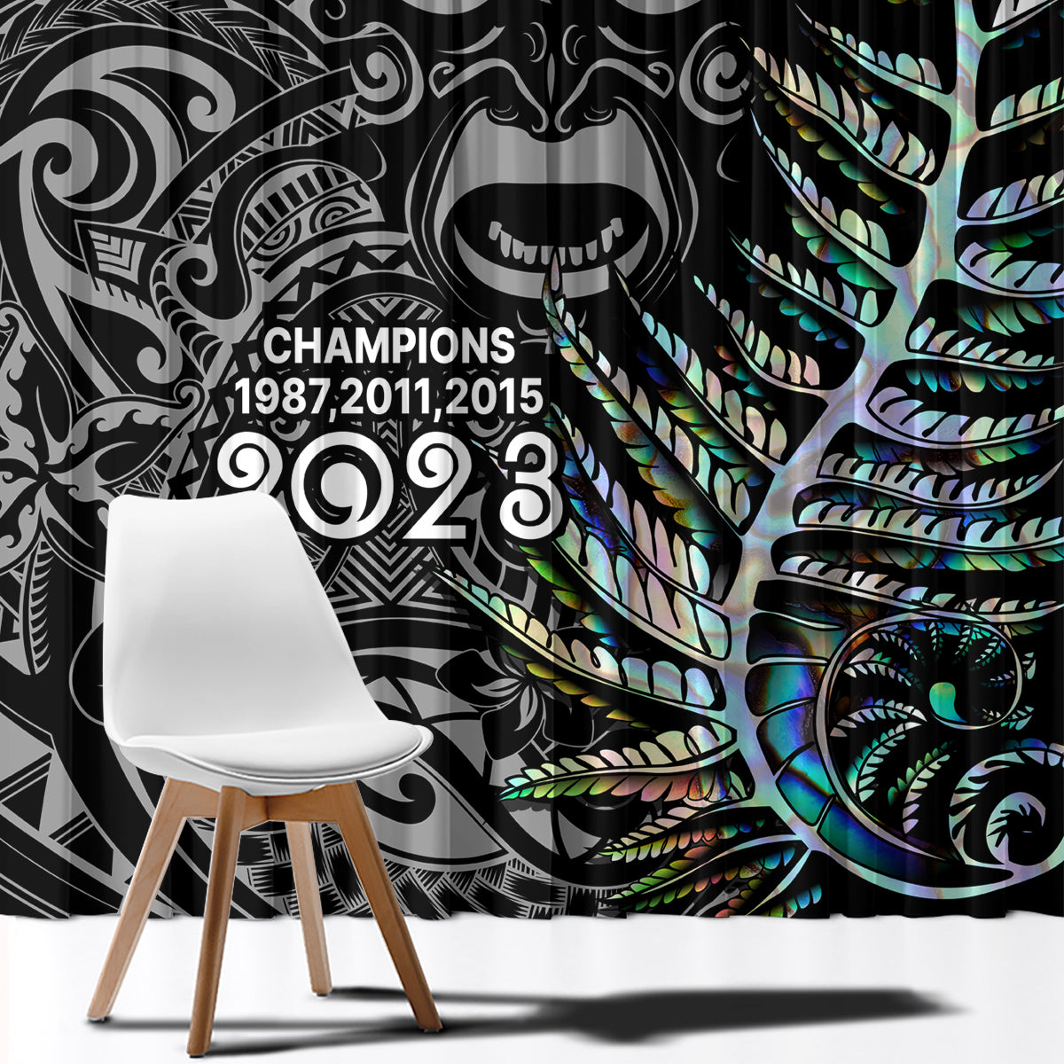 New Zealand Rugby Window Curtain NZ Black Fern Champions History With Papua Shell LT9 - Polynesian Pride