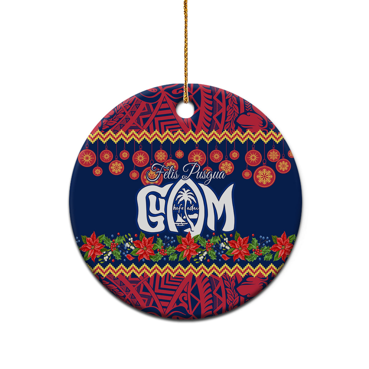 Personalised Guam Christmas Ceramic Ornament Felis Pusgua Santa Beach Polynesian Pattern LT9 - Polynesian Pride